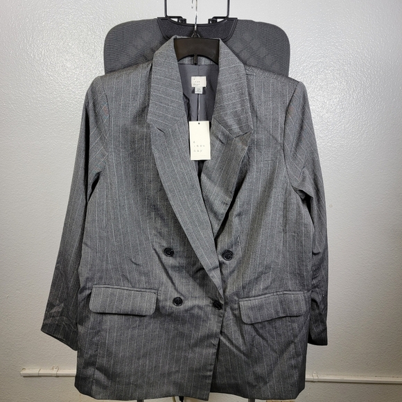 a new day Jackets & Blazers - A New Day Women's Double Breasted Gray Pinstripe Blazer Size XXL